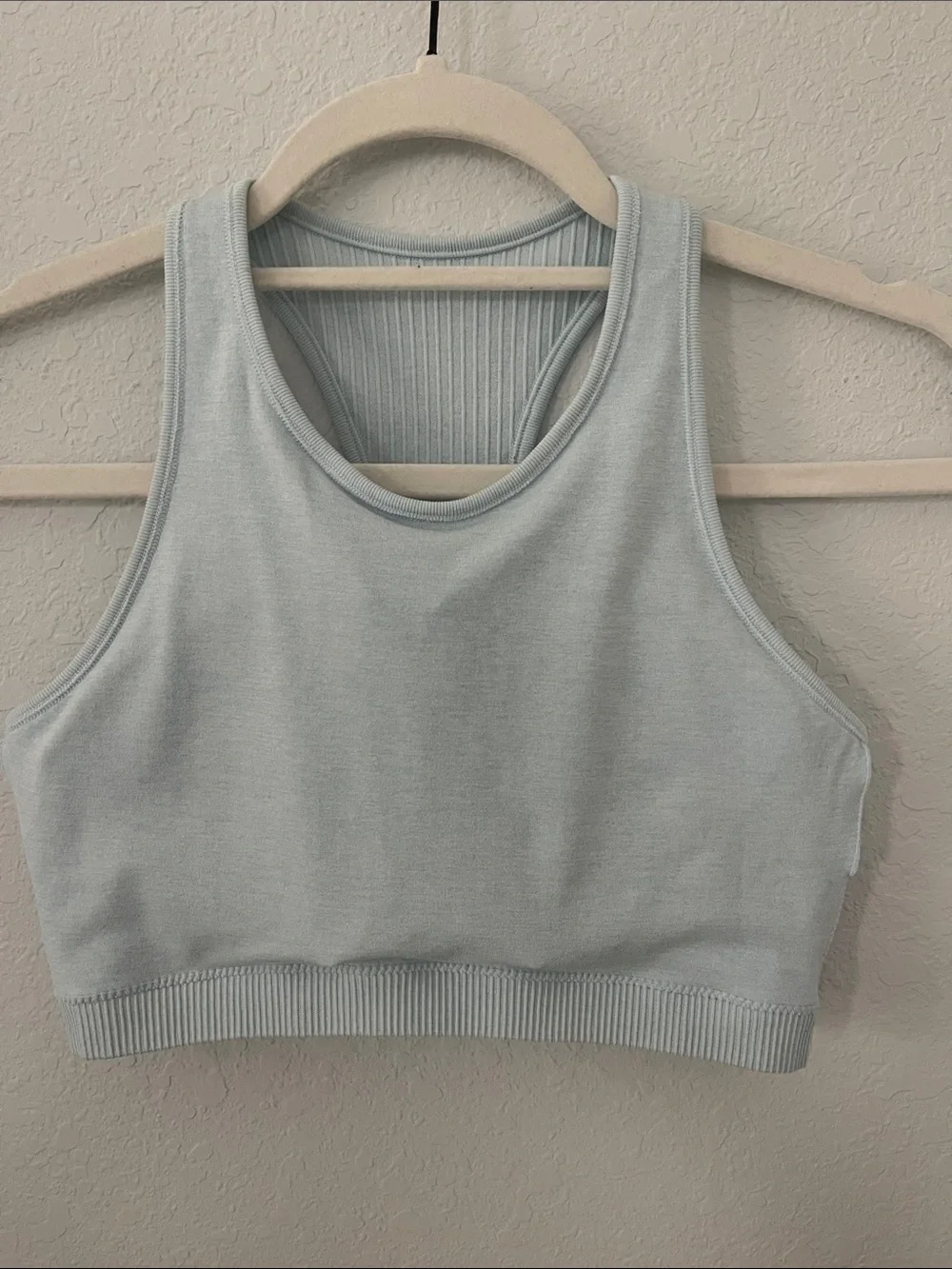 Pro-Fit Ribbed Seamless Light Blue Racerback Sports Bra - Everyday Support - Picture 5 of 5